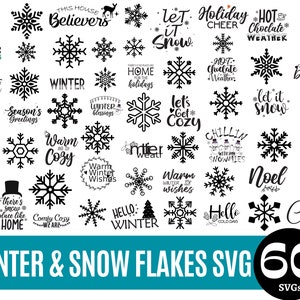Pacote svg de neve de inverno, svg de clima de suéter, svg de Olá inverno, svg de Let it Snow, svg de ditados de inverno, svg de camisa de inverno para Cricut,