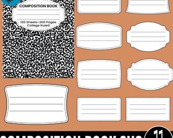 11 Composition Book Svg, Composition Book Cover, Personalized Name Sticker Labels for Back To School, Teacher Name Tag, Teacher Gift Svg