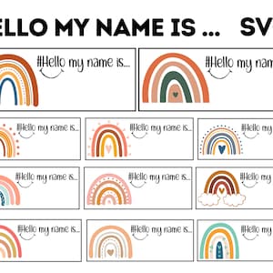 Boho Regenbogen Hallo mein Name ist SVG, Hallo ich bin neu hier svg, Neugeborene SVG, Namensschild svg, Hi im neu hier svg, Baby svg, dxf, sofort-Download