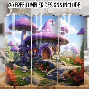 Mushroom 20oz Skinny Tumbler Wrap, Mystical Mushroom Cottage PNG, Straight Seamless Graphics Tumbler Wrap PNG, Instant Digital Download