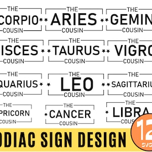 12 Zodiac Signs SVG Bundle, Astrology, Horoscope, Zodiac Symbols Svg