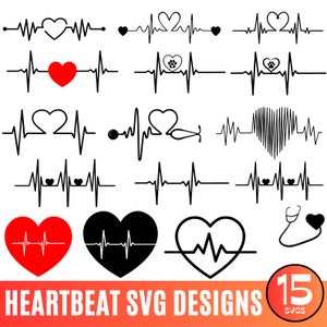Paquete SVG de latidos del corazón, SVG de latidos del corazón, Atención médica, Clipart de latidos del corazón, Archivo de corte SVG de enfermera, Cardiograma de salud cardíaca ekg SVG