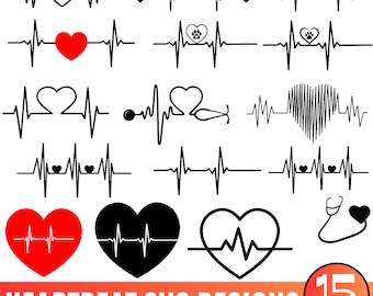 Heart beat svg bundle, ,Heart beat svg, Healthcare, Heartbeat Clipart, Nurse SVG cut file,  Health Heart Cardiogram ekg svg