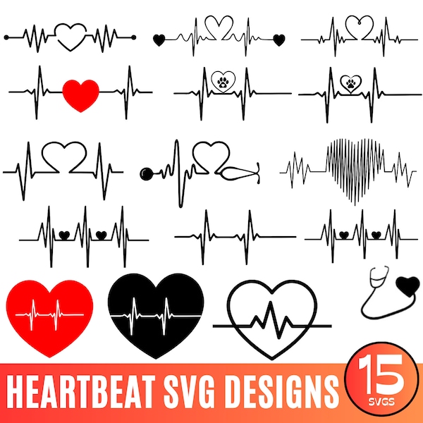 Heart beat svg bundle, ,Heart beat svg, Healthcare, Heartbeat Clipart, Nurse SVG cut file,  Health Heart Cardiogram ekg svg