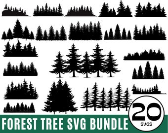 20 Forest SVG Bundle, Forest Clipart svg, Tree SVG, Woods Svg, line tree svg, Tree Silhouette SVG Bundle, Forest Cut Files for Cricut