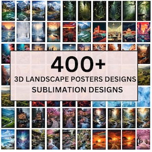 Può includere: Un collage di oltre 400 design di poster di paesaggi 3D per la sublimazione. I design presentano una varietà di paesaggi, tra cui montagne, foreste, fiumi e spiagge. I design sono perfetti per creare un arredamento per la casa unico e personalizzato.