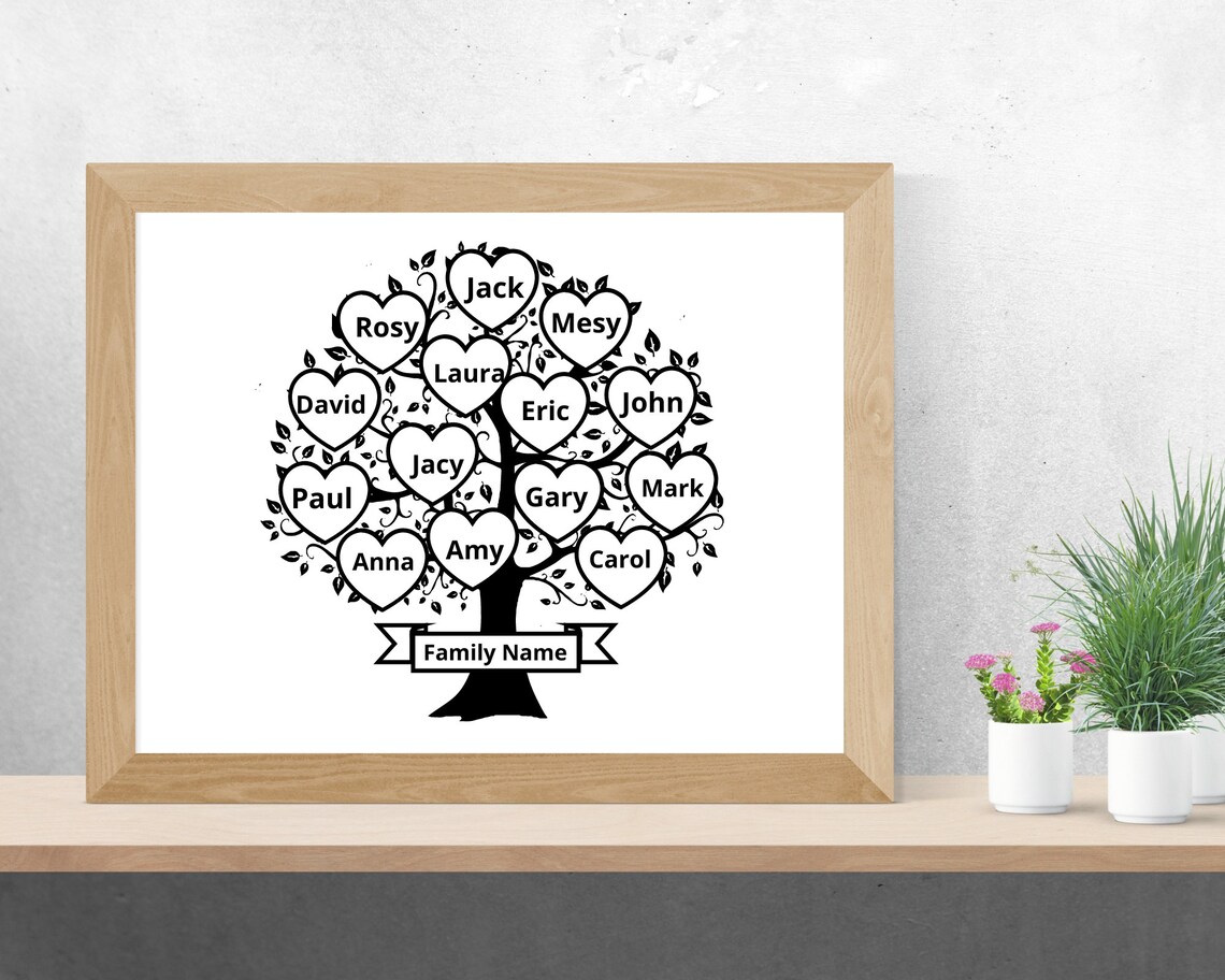 Family Tree Svg 14 Members, Family Heart Tree Svg, Family Reunion Svg ...