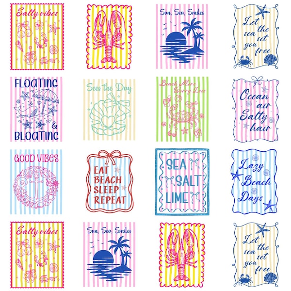 15 Stripes Beach PNG Bundle, Summer Beach Striped Design, Coastal Aesthetic Clipart Images, Vacation Vibes Graphics,  Sublimation Download