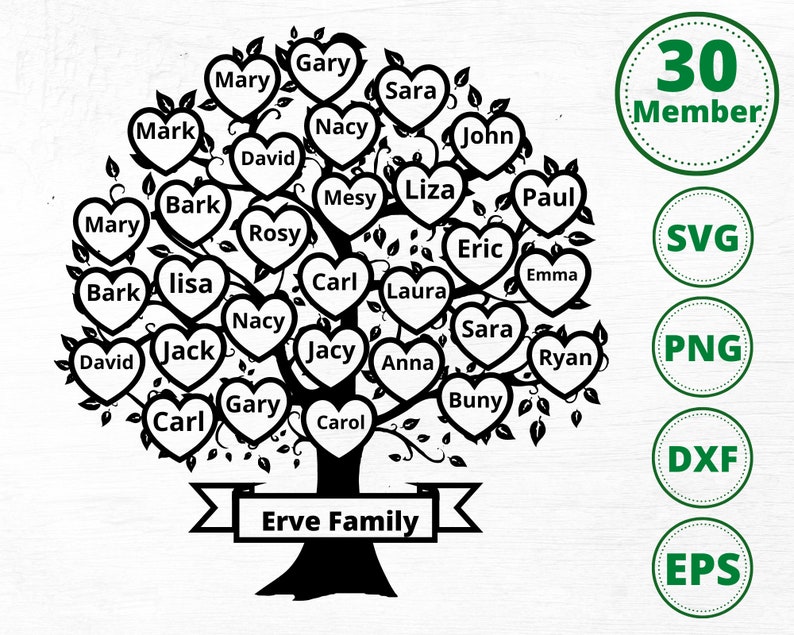 Family Tree Svg 30 Members Family Heart Tree Svg Family | Etsy