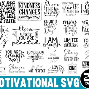 25 svg de motivation, soyez toujours gentil, svg de bonheur, club d'amour-propre, aimez-vous, la gentillesse change tout svg, je suis assez svg pour cricut