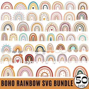 50 Boho rainbow svg bundle, cute rainbow svg, boho rainbow clipart,  rainbow svg, hand drawn rainbow, rainbow clipart, boho stickers