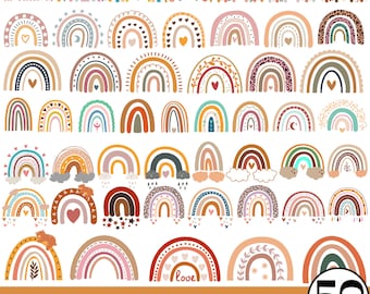 50 Boho rainbow svg bundle, cute rainbow svg, boho rainbow clipart,  rainbow svg, hand drawn rainbow, rainbow clipart, boho stickers