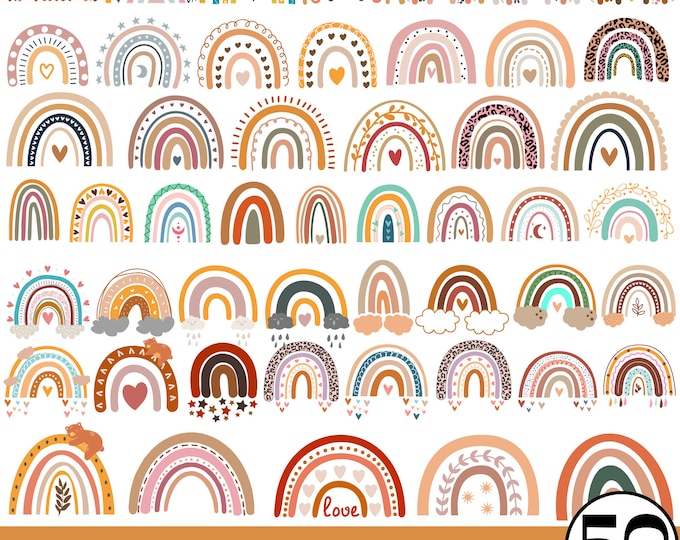 Featured listing image: 50 Boho rainbow svg bundle, cute rainbow svg, boho rainbow clipart,  rainbow svg, hand drawn rainbow, rainbow clipart, boho stickers
