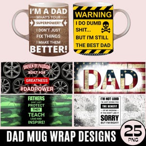 25 designs de canecas para o papai em PNG, kit de sublimação para canecas do Dia dos Pais, capas para canecas de café para o papai, designs imprimíveis para o Super Pai, download digital