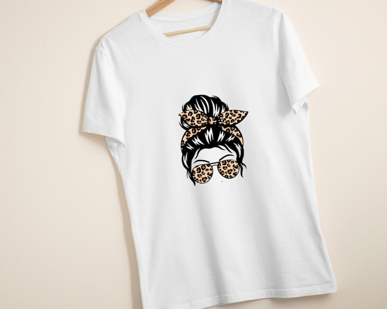 Leopard Messy Bun SVG, Mom Life SVG, Leopard Messy Bun haar svg, Messy Bun schedel svg, Messy Bun Cut bestand Cricut, Silhouet, Dxf, Svg afbeelding 4