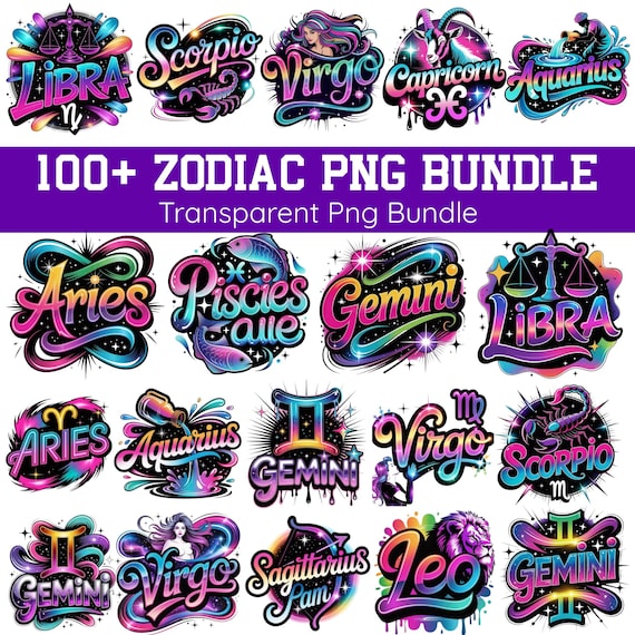 100+ Zodiac Png Bundle, Horoscope Png, Zodiac Sublimation Designs, Airbrushed  zodiac, Instant Download
