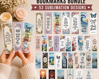 53 Christian Bookmarks Bundle, Bible Verse Scripture Set, Faith Encouragement Reading Markers, Religious Gift Images, Digital Download
