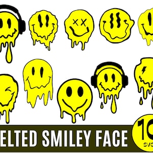 10 Melting smiley face, Smiley Face Svg Bundle, Retro Flower Smiley, Leopard Smiley Face ,Emoji svg, Smile SVG Cricut,Silhouette,png,dxf,svg