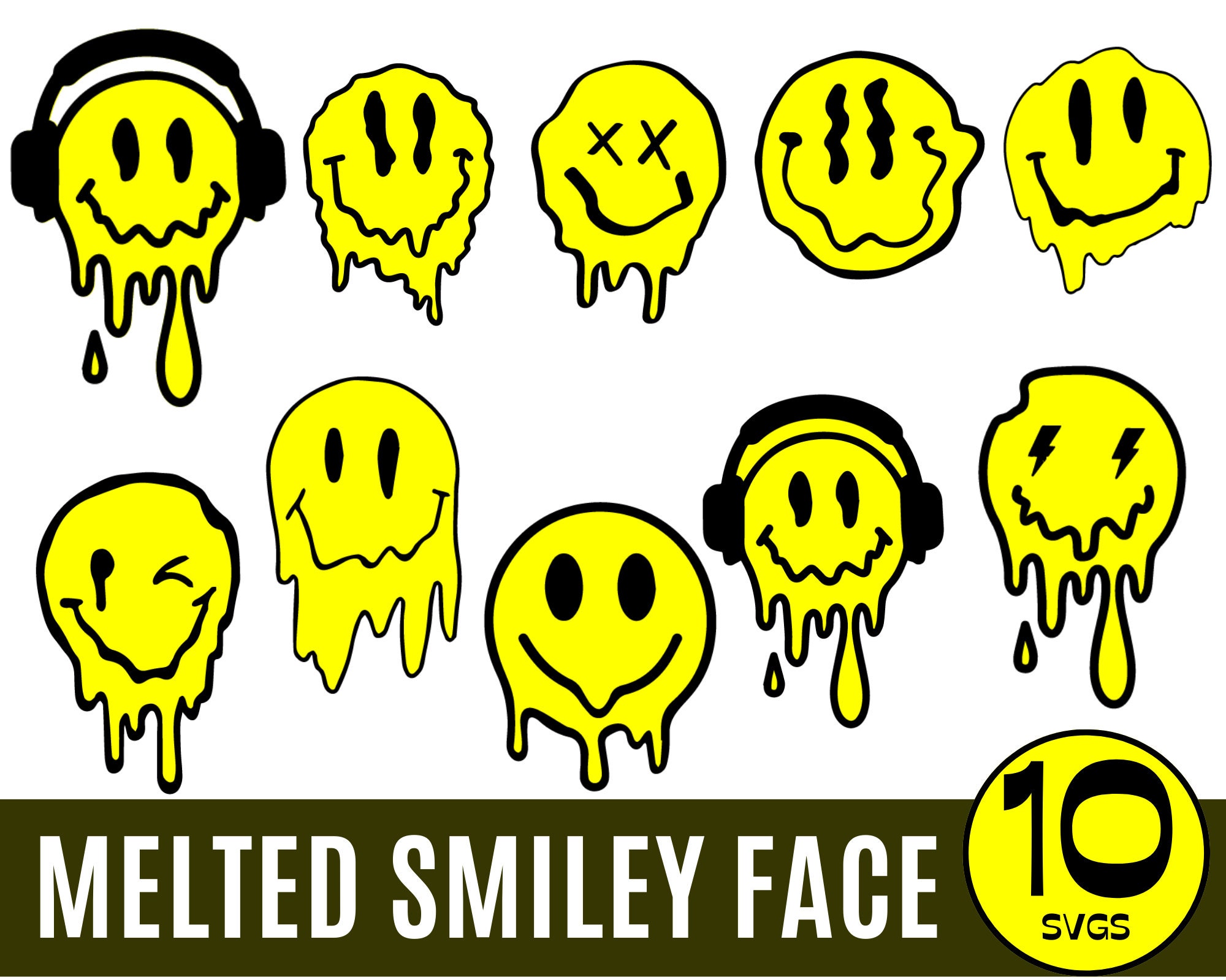Melting smiley face PNG digital download dripping face decal cricut  silhouette cutfile decal shirt print and cut