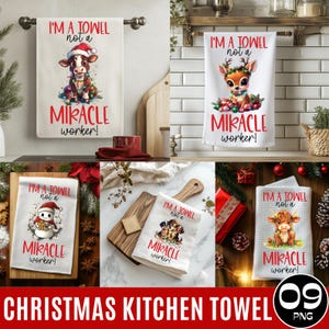 09 Funny Kitchen Towel Sublimation Bundle, Cute Christmas Kitchen Tea Towel, Dish Towel Christmas Sayings, Kitchen Towel PNG Designs Digital