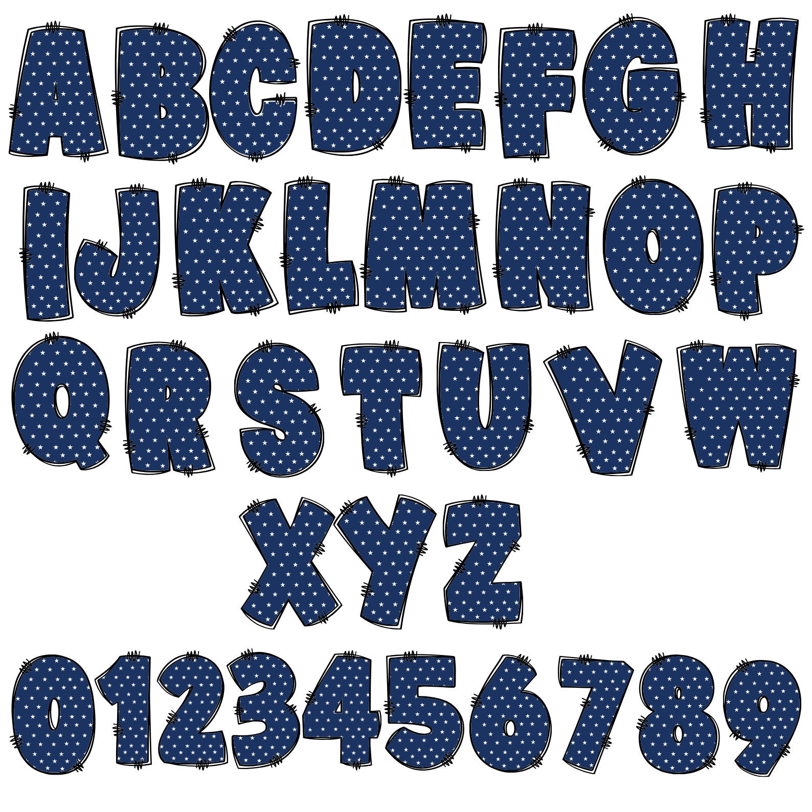 4TH July USA Doodle Letters Png Bundle, Patriotic Doodle Alphabet, USA ...