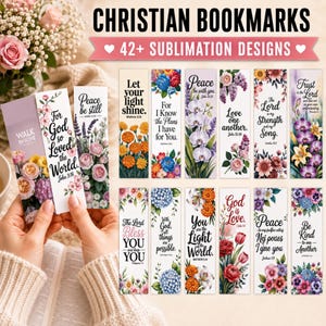 42 Christian Bookmarks Bundle, Bible Verse Scripture Set, Faith Encouragement Reading Markers, Religious Gift Images, Digital Download