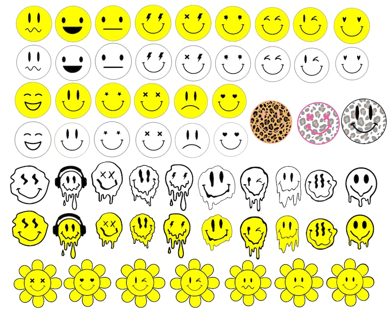60 Smiley face svg-paket, smiley face svg Cricut, smiley face clipart, Emoji face svg, smiley svg, smiley png trendig png bild 2