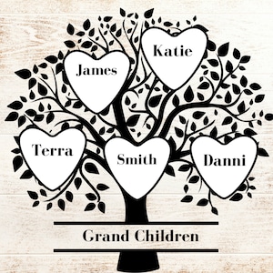 arbre généalogique 5 membres svg, svg de réunion de famille, arbre généalogique personnalisé svg 5 noms, clipart arbre généalogique, cricut svg, fichiers svg pour la silhouette