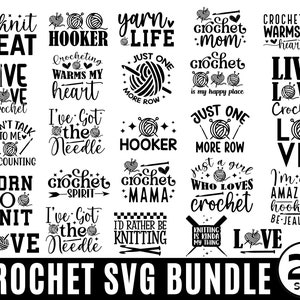Gehaakte quotes SVG-bundel, haaknaald SVG, gehaakte clipart, breien SVG, gehaakte shirtontwerpbundel, haakgaren SVG, Cricut, silhouet