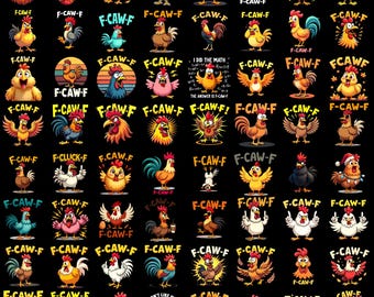 50種類以上のF-Caw-FチキンPNGバンドル、ミーム農場動物PNGデザイン、農場チキン名言、ニワトリユーモアグラフィック、Tシャツ＆マグカップ昇華PNGバンドル
