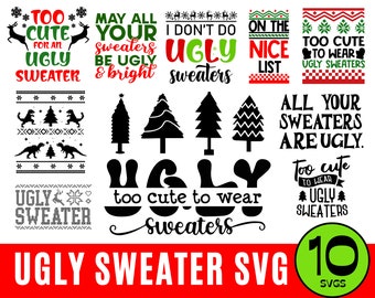 10 Christmas Ugly Sweater Templates, Ugly Sweater Svg, Bundle Svg, ugly sweater png, Ugly Sweater Svg for Cricut, Silhouette