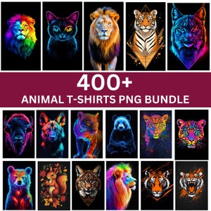 400+ djurmotiv för t-shirts i PNG-format, 3D-grafik med lejon, tiger och fler djur, digital nedladdning