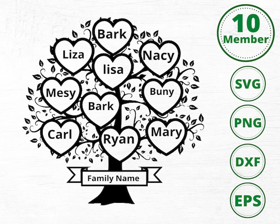 Family Tree 10 Member Svg Family Heart Tree Svg Family | Etsy