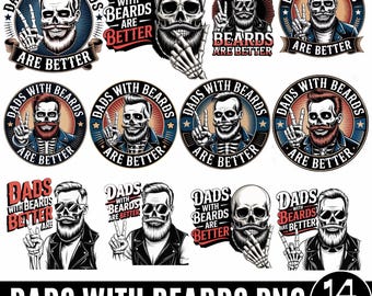 14 Dads with Beards Are Better PNG-bundel, grappig Vaderdag-sublimatieontwerp, clipart bebaarde vader, png-bestand voor T-shirts en mokken