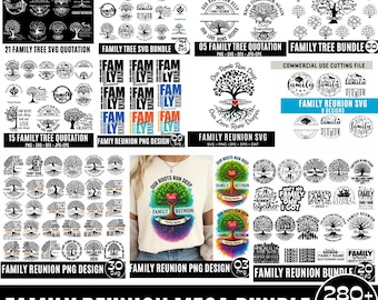 May include: A collection of family reunion-themed SVG designs. The designs include tree illustrations, quotes, and the text "Family Reunion." The designs are available in various formats, including SVG, PNG, and EPS.