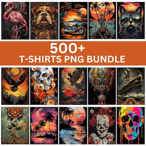 Puede incluir: Una colección de más de 500 diseños de camisetas con una variedad de gráficos coloridos y creativos. Los diseños incluyen calaveras, animales, personajes de dibujos animados y más.