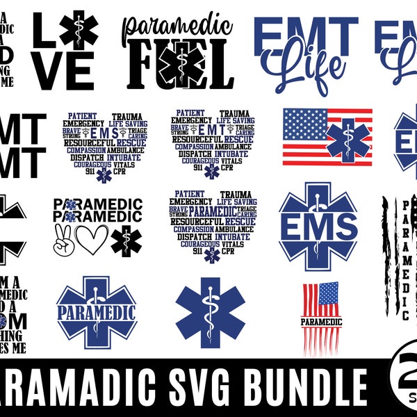 20 Paramedic Svg Designs | Funny Paramedic Clipart Files | Ambulance Emblem | Digital Medical Silhouette Svg |Star of Life | Usa flags.