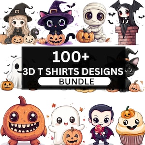 100+ Spooky Halloween Cartoon T Shirts Design Bundle, Cute Spooky Cartoon Png, Witch, Ghost, Halloween Cat, Kawaii Mummy, Digital Download