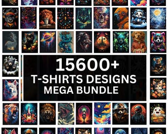 15,600+ T-Shirt Designs Mega Bundle, Lion, Cute Cat, and Trendy Animal Graphics, Artistic and Creative T-Shirt PNG Collection, Digital PNG