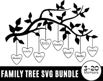 Family Tree Svg 3-20 Members, Heart Branch svg, Monogram Tree svg, Tree Of Life Svg, Family Tree Heart Svg, Family Reunion Png Silhouette