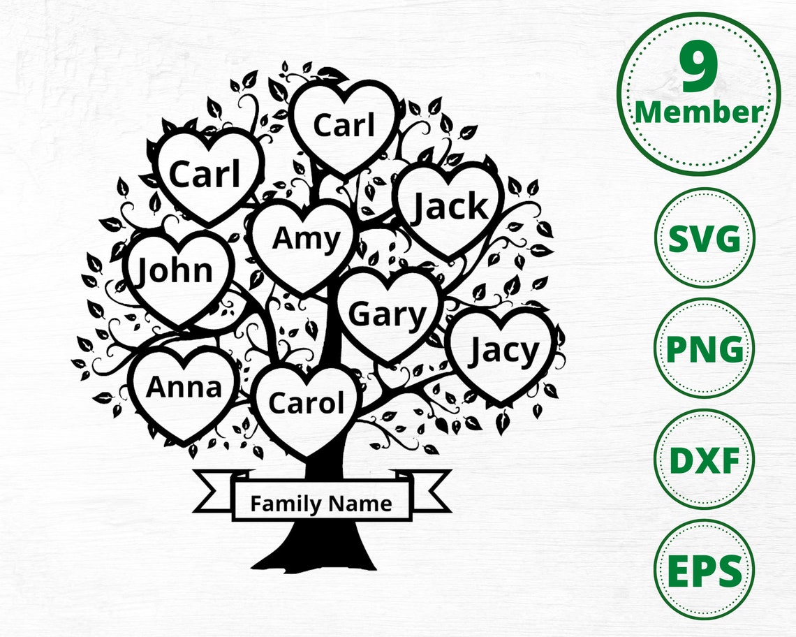 Family Tree Svg 9 Members Family Heart Tree Svg Family | Etsy