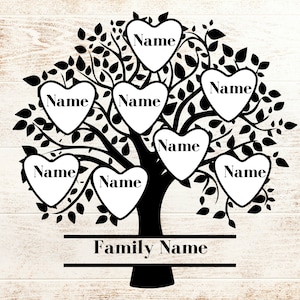 Arbre généalogique svg 8 membres, arbre généalogique personnalisé svg 8 noms, réunion de famille svg, clipart arbre généalogique, cricut svg, fichiers svg pour la silhouette
