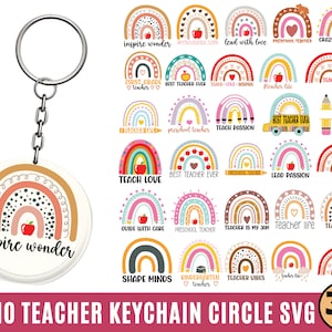 Teacher Keychain SVG Bundle, Keychain Pattern Svg, Round Keychain SVg, Round Wristlet Keychain, Acrylic Keychain svg, dxf, Digital Download