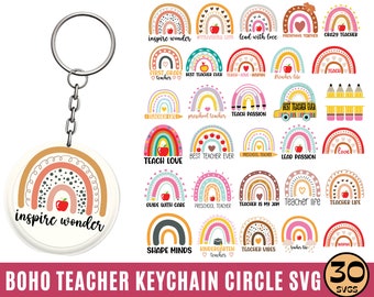 Teacher Keychain SVG Bundle, Keychain Pattern Svg, Round Keychain SVg, Round Wristlet Keychain, Acrylic Keychain svg, dxf, Digital Download