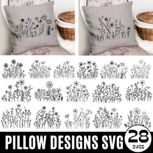 Wildblumen Kissen SVG Bundle, Kissenbezug SVG, Familie Aufhänger, Wildblumen Kissenbezüge, Türschild, Kissen Aufhänger, Cricut Silhouette