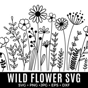 Wildblumen Bundle svg, Blumenwiese rand svg, Blumenrand SVG, minimalistischer Blumenstrauß, Wildblumen Clipart