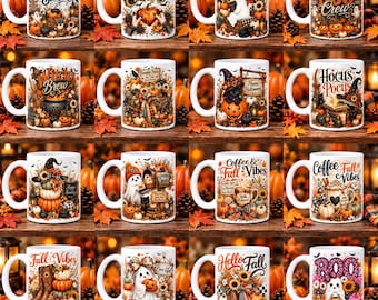 20+ Halloween Mug Wrap PNG Bundle, Fall Mug Designs, Spooky Coffee Mug PNG, Pumpkin Mug Sublimation, Halloween Digital Download