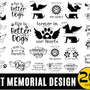Pet Memorial Svg Bundles | Animal Lover Svg | Dog Memorial Paw Prints | Ornament Memorial Day Svg | Angel Wings Svg | in Memory Svg