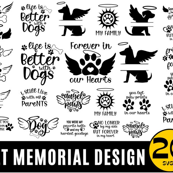 Pet Memorial Svg Bundles | Animal Lover Svg | Dog Memorial Paw Prints | Ornament Memorial Day Svg | Angel Wings Svg | in Memory Svg