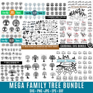 Mega Family Tree Bundle, 1-30 Members Family SVG, Family Tree Branch SVG, Mountain svg bundle,Tree Monogram Svg, Custom Family Tree SVG